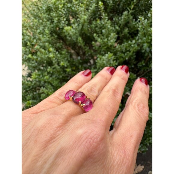 Charlie & Marcelle One of a Kind Jumbo Gumdrop Three Stone Cabochon Ring Pink - Picture 10 of 10
